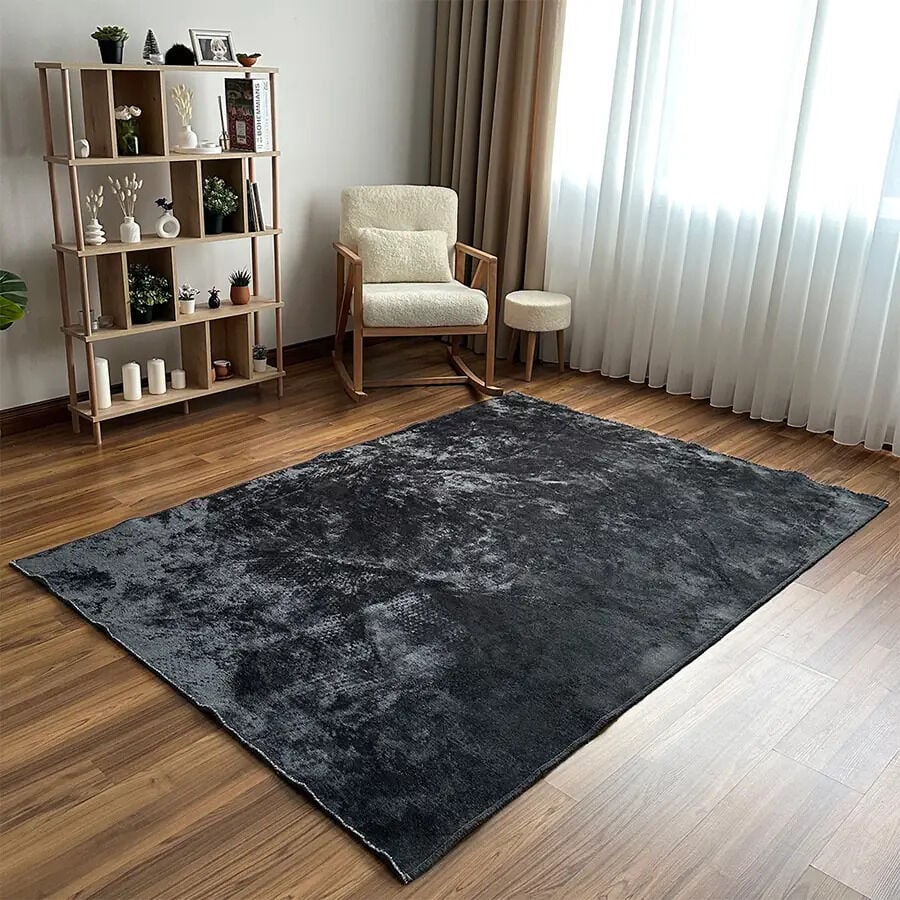 Velvet Touch İpeksi Dokuma Pamuk Viskon Parlak Halı Antrasit Gümüş