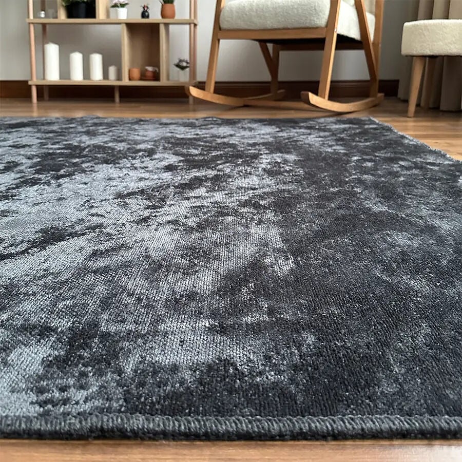 Velvet Touch İpeksi Dokuma Pamuk Viskon Parlak Halı Antrasit Gümüş