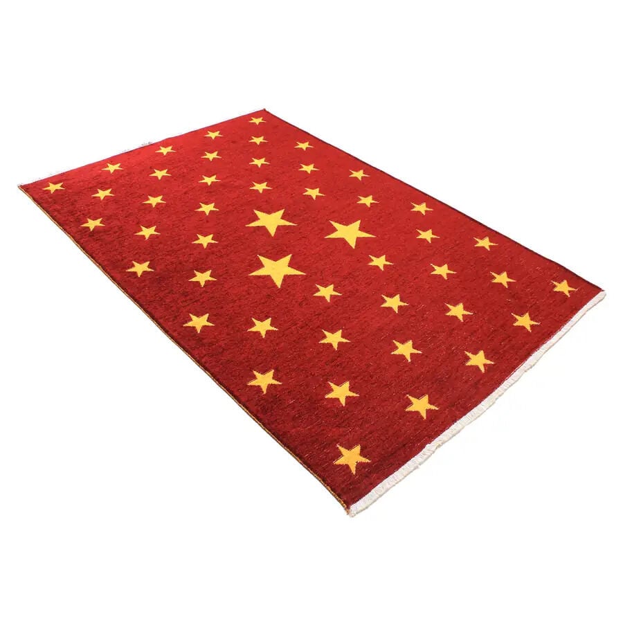 Çift Taraflı Sarı Kırmızı Taraftar Halısı | Yıldız Desenli Dokuma Halı