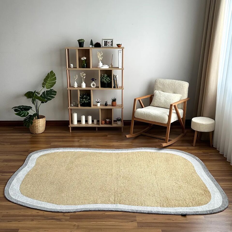 LOOM Natura Minimal Bordürlü Halı Bej Gri