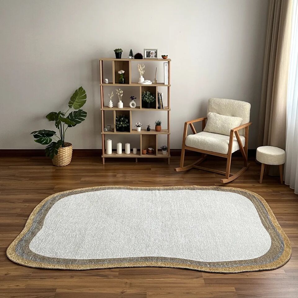 LOOM Natura Minimal Bordürlü Halı Bej Gri