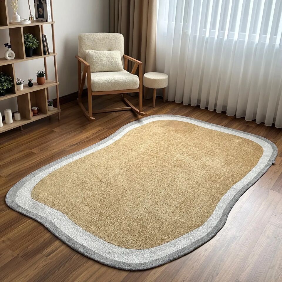LOOM Natura Minimal Bordürlü Halı Bej Gri