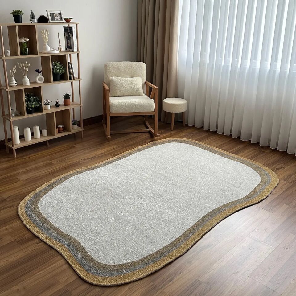 LOOM Natura Minimal Bordürlü Halı Bej Gri