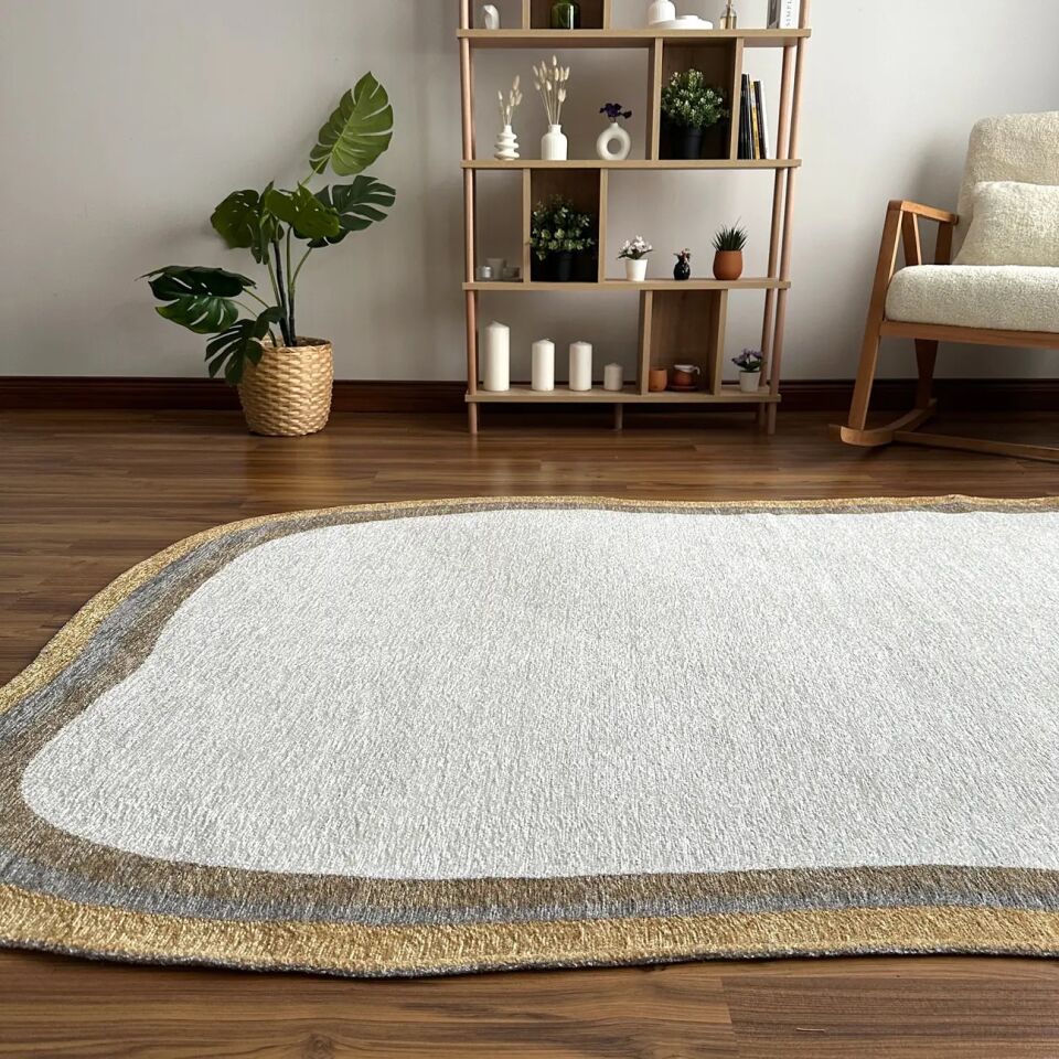 LOOM Natura Minimal Bordürlü Halı Bej Gri